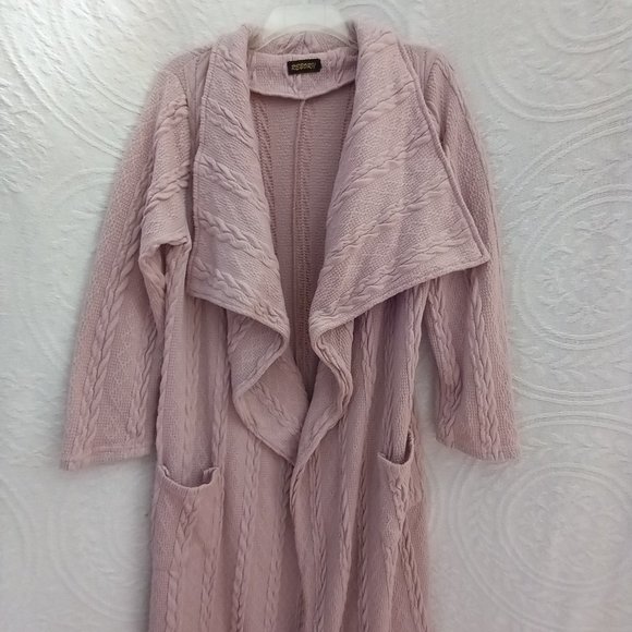Rose Mauve Cable Knit (look) Long Duster Sweater Cardigan By REBORN LG (T-358) - Picture 4 of 12